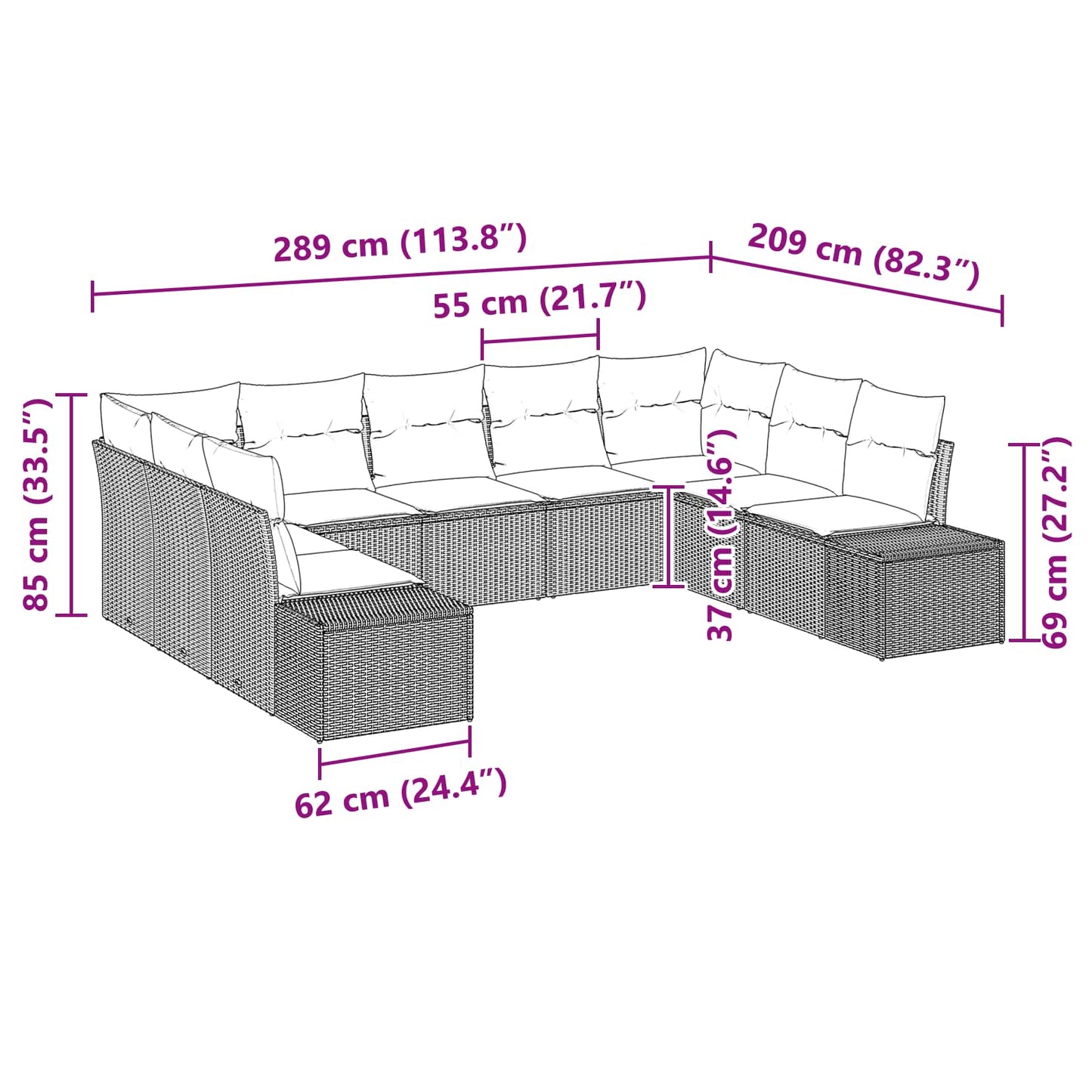 Set Divano da Giardino 9 pz Nero polyrattan | homemem39