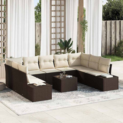 Set Divano da Giardino con cuscino 10 pcs Marrone polyrattan | homemem39