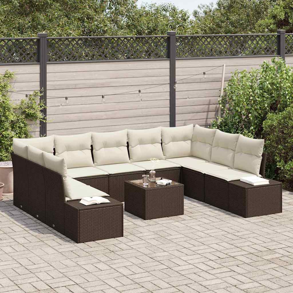 Set Divano da Giardino con cuscino 10 pcs Marrone polyrattan | homemem39