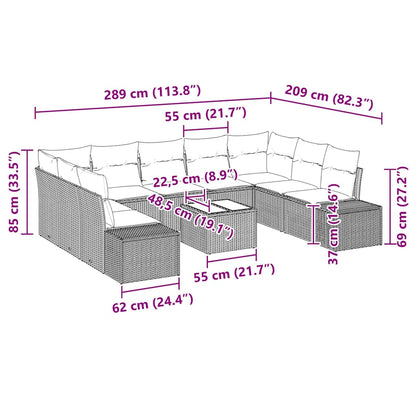 Set Divano da Giardino con cuscino 10 pcs Marrone polyrattan | homemem39