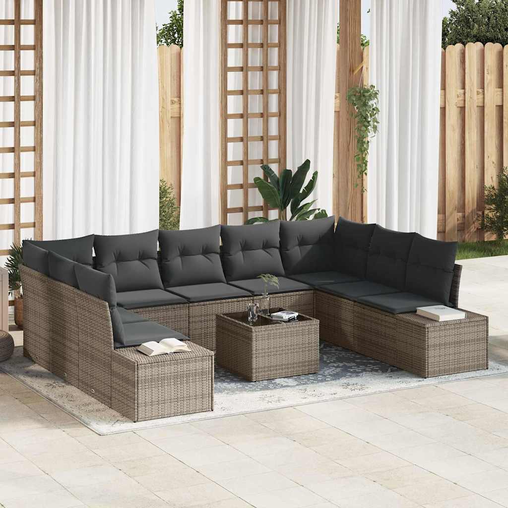 Set Divano da Giardino con cuscino 10 pcs Grigio polyrattan | homemem39