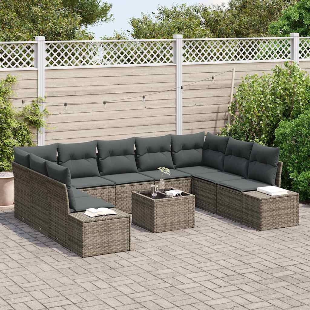 Set Divano da Giardino con cuscino 10 pcs Grigio polyrattan | homemem39