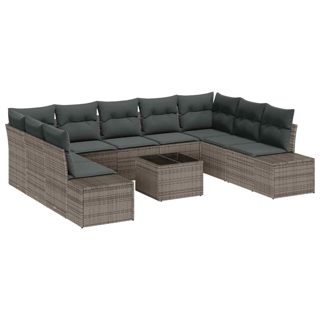 Set Divano da Giardino con cuscino 10 pcs Grigio polyrattan | homemem39