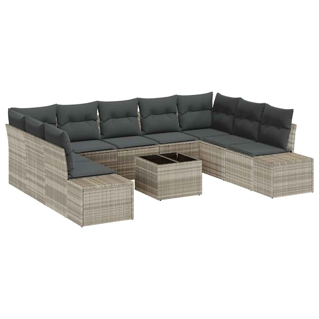 Set Divano da Giardino 10 pcs Grigio chiaro polyrattan | homemem39
