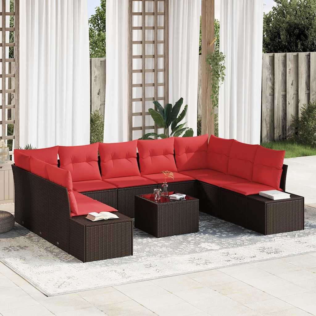 Set Divano da Giardino con cuscino 10 pcs Marrone polyrattan | homemem39