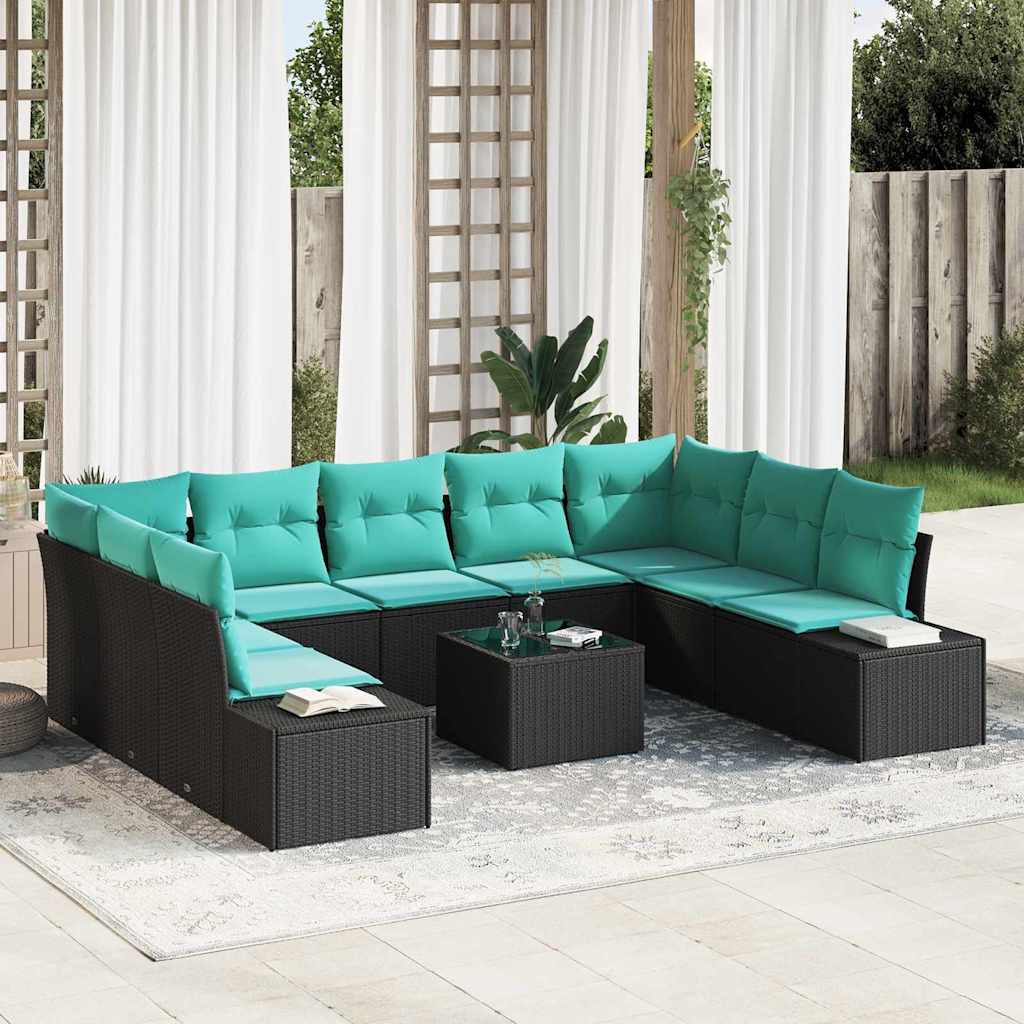 Set Divano da Giardino 10 pz Nero polyrattan | homemem39