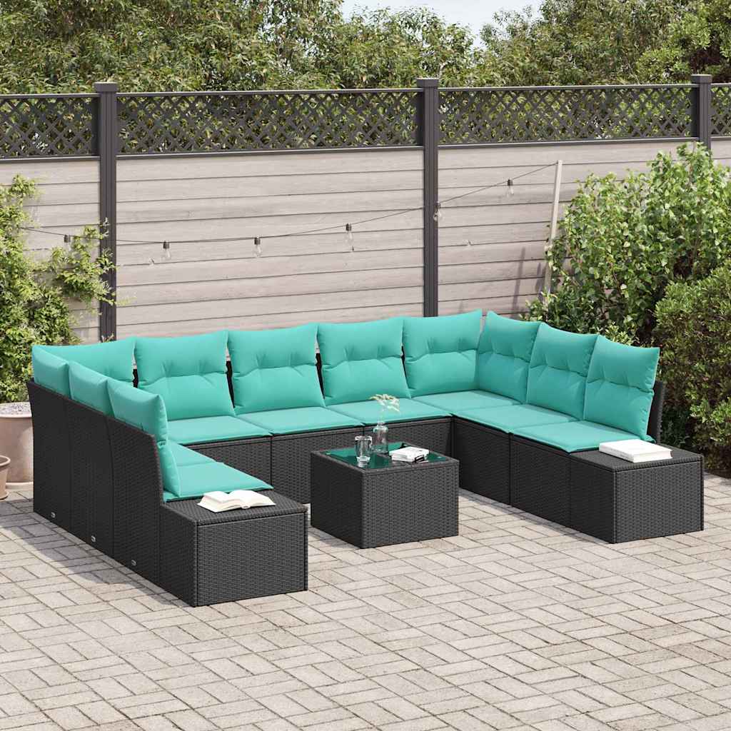 Set Divano da Giardino 10 pz Nero polyrattan | homemem39