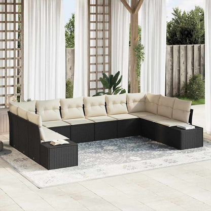 Set Divano da Giardino con cuscino 10 pcs Nero polyrattan | homemem39