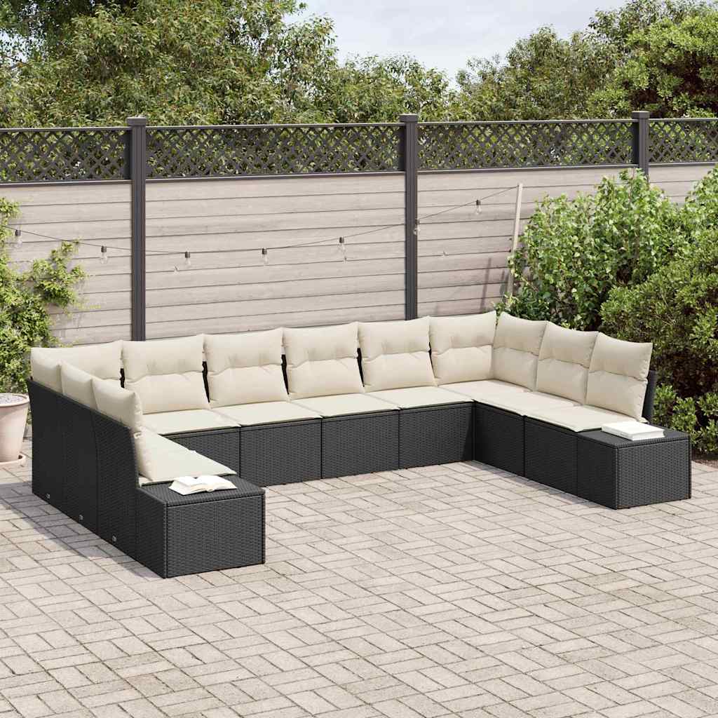Set Divano da Giardino con cuscino 10 pcs Nero polyrattan | homemem39