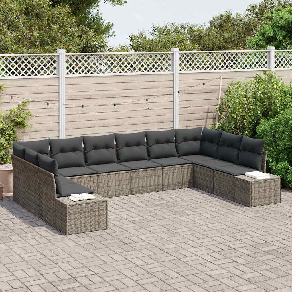 Set Divano da Giardino con cuscino 10 pcs Grigio polyrattan | homemem39