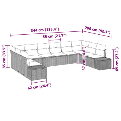 Set Divano da Giardino con cuscino 10 pcs Grigio polyrattan | homemem39