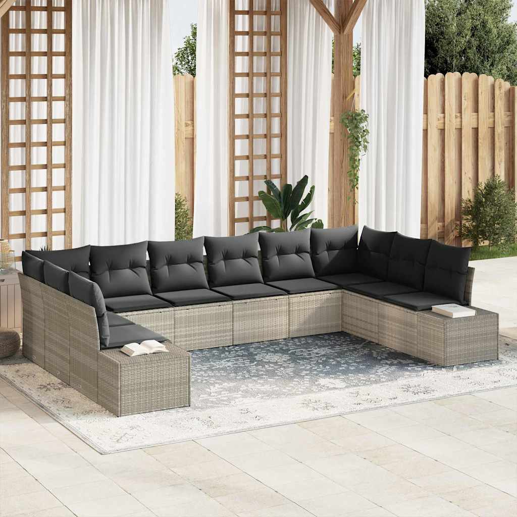 Set Divano da Giardino 10 pcs Grigio chiaro polyrattan | homemem39