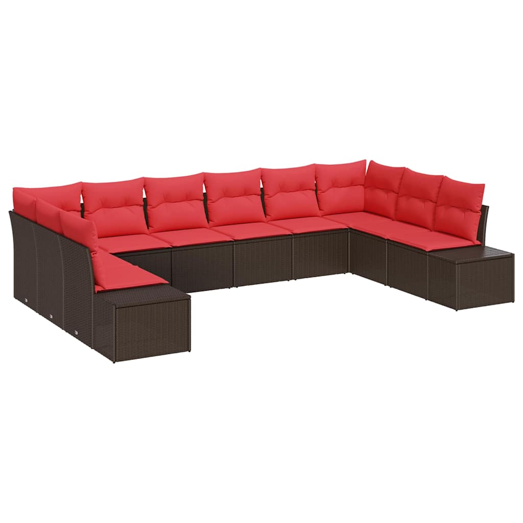 Set Divano da Giardino con cuscino 10 pcs Marrone polyrattan | homemem39