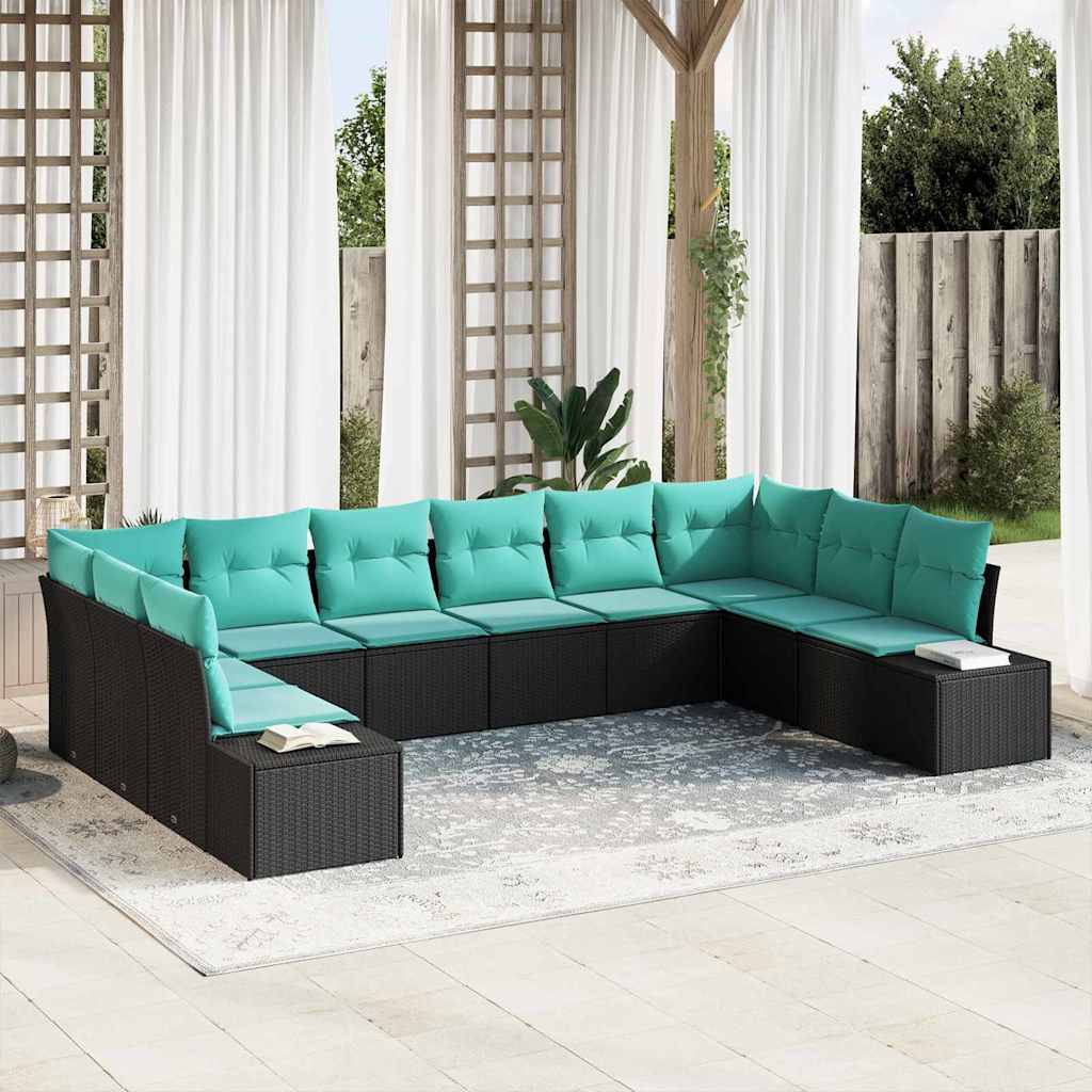 Set Divano da Giardino 10 pz Nero polyrattan