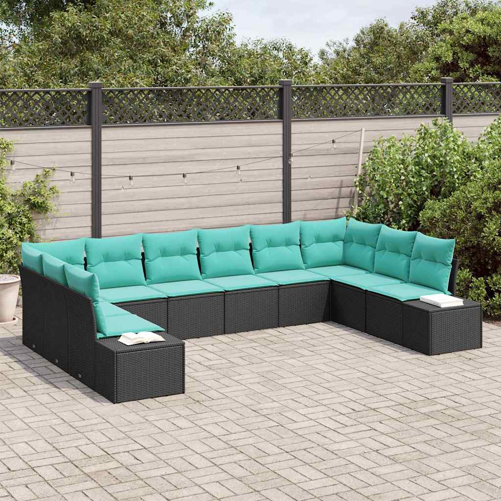 Set Divano da Giardino 10 pz Nero polyrattan