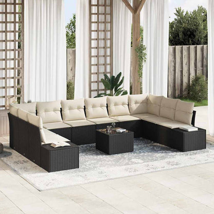 Set Divano da Giardino con cuscino 11 pcs Nero polyrattan | homemem39