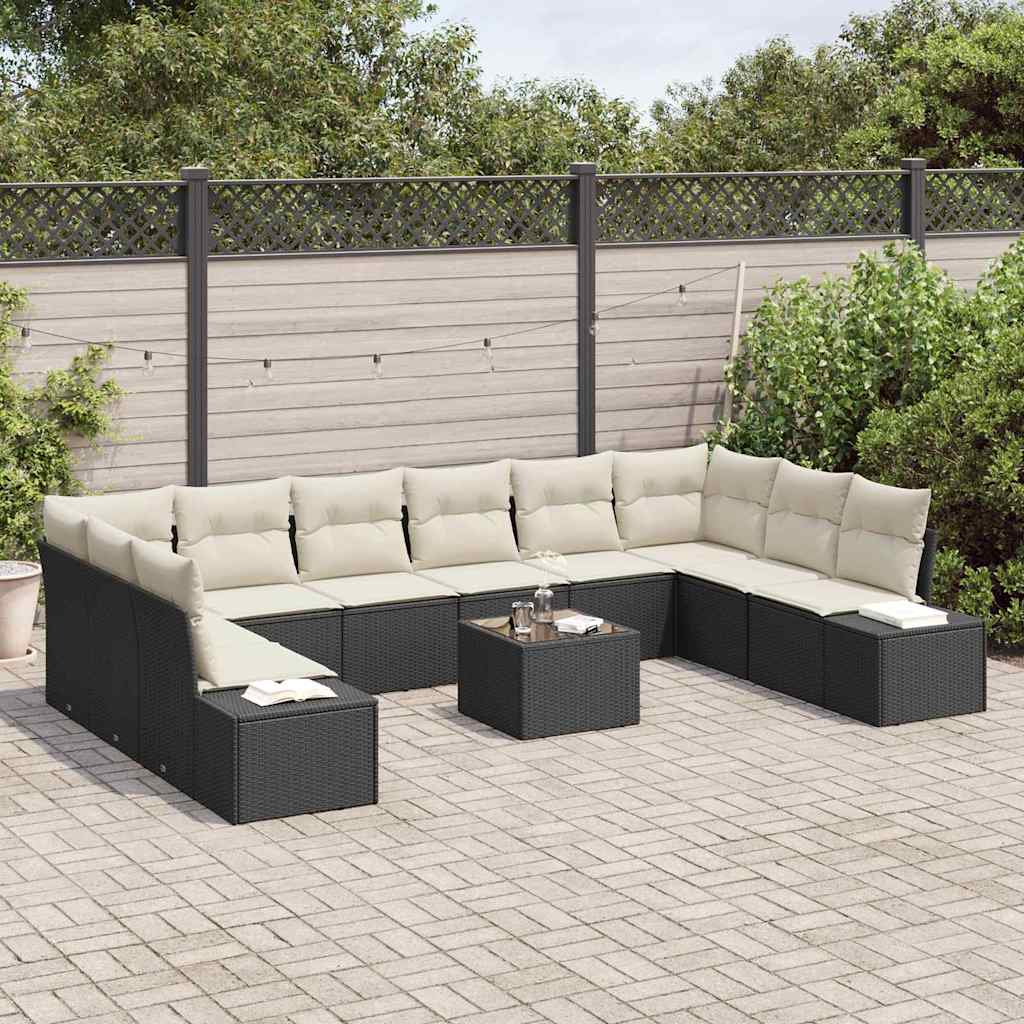 Set Divano da Giardino con cuscino 11 pcs Nero polyrattan | homemem39