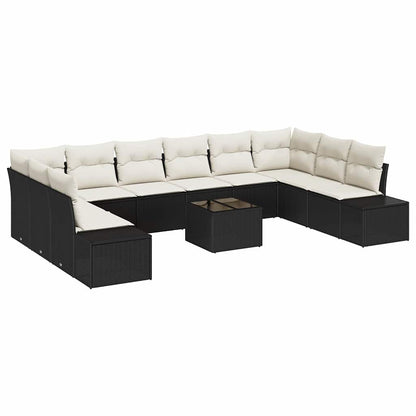 Set Divano da Giardino con cuscino 11 pcs Nero polyrattan | homemem39