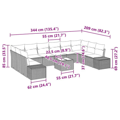 Set Divano da Giardino con cuscino 11 pcs Nero polyrattan | homemem39