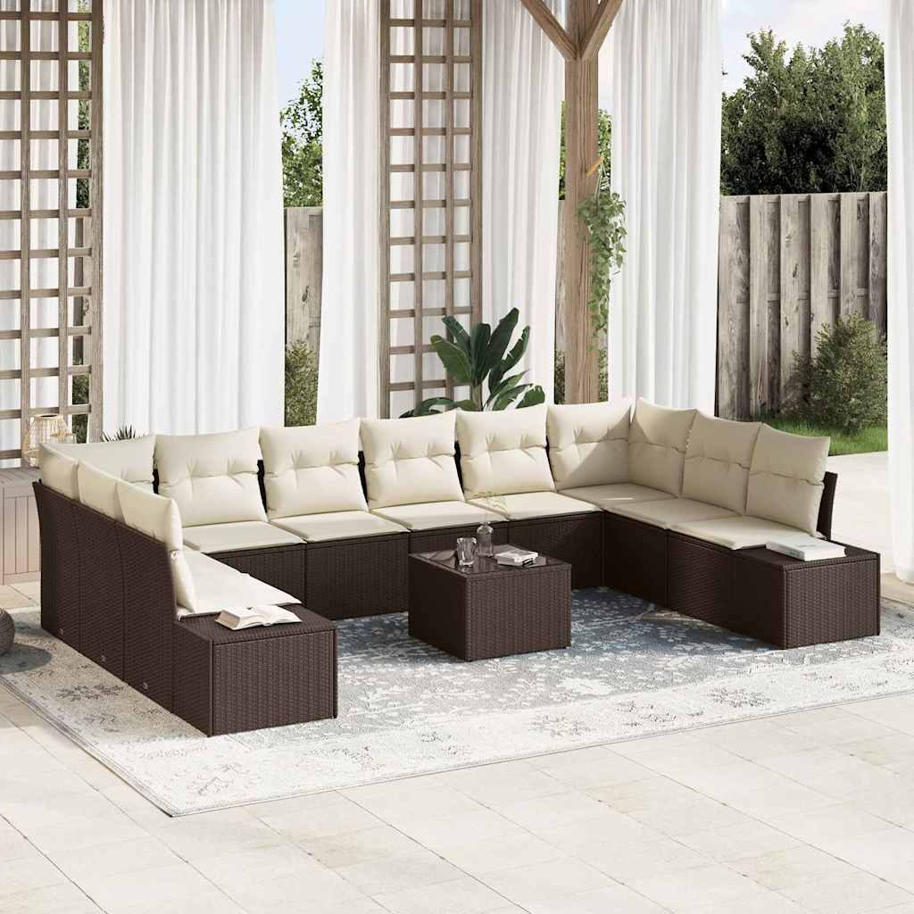 Set Divano da Giardino con cuscino 11 pcs Marrone polyrattan | homemem39