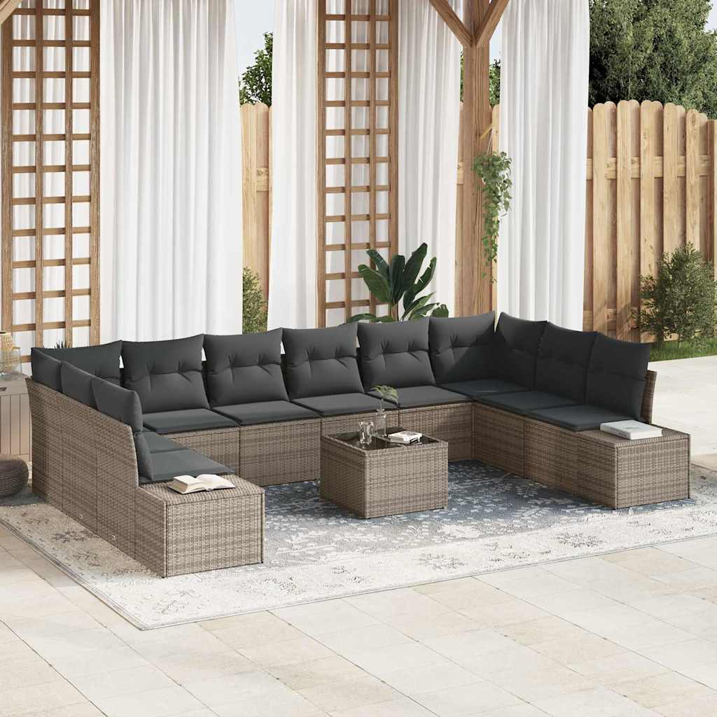 Set Divano da Giardino con cuscino 11 pcs Grigio polyrattan | homemem39