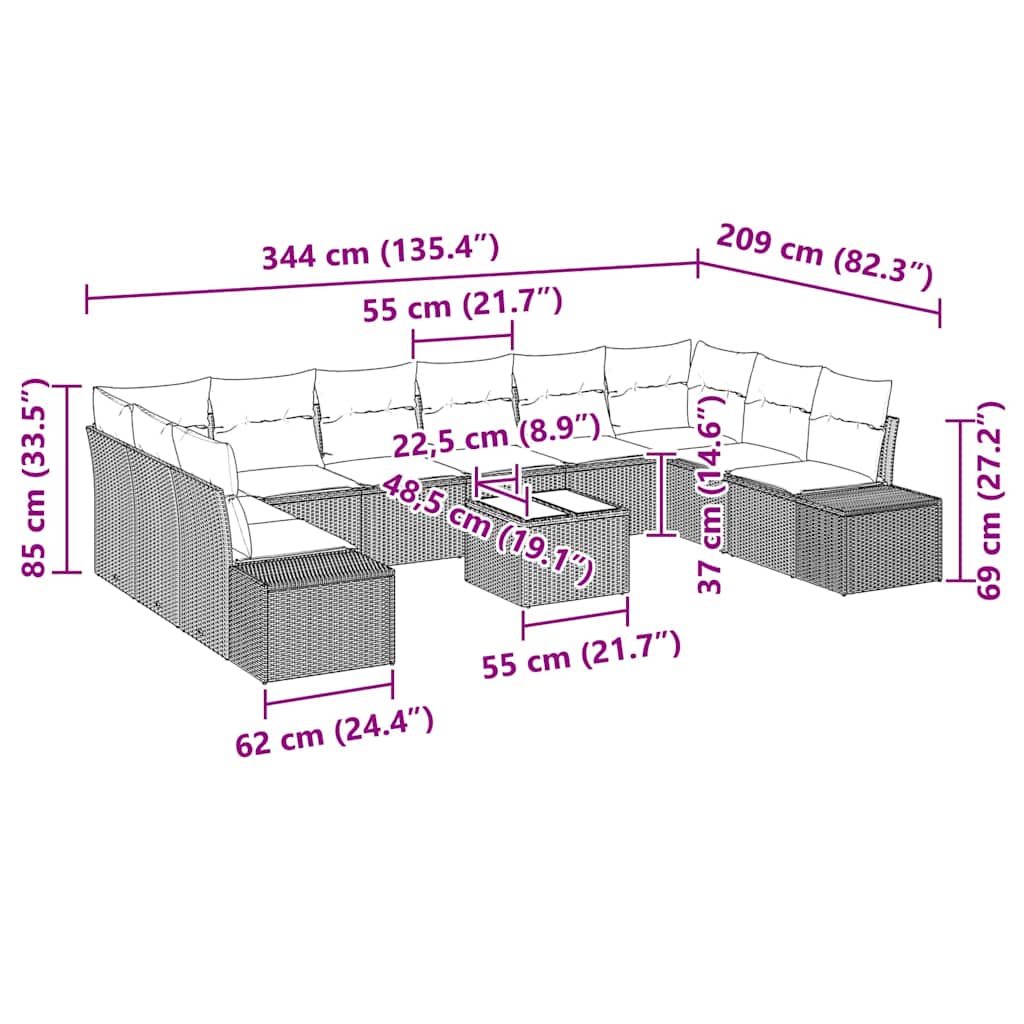 Set Divano da Giardino con cuscino 11 pcs Grigio polyrattan | homemem39