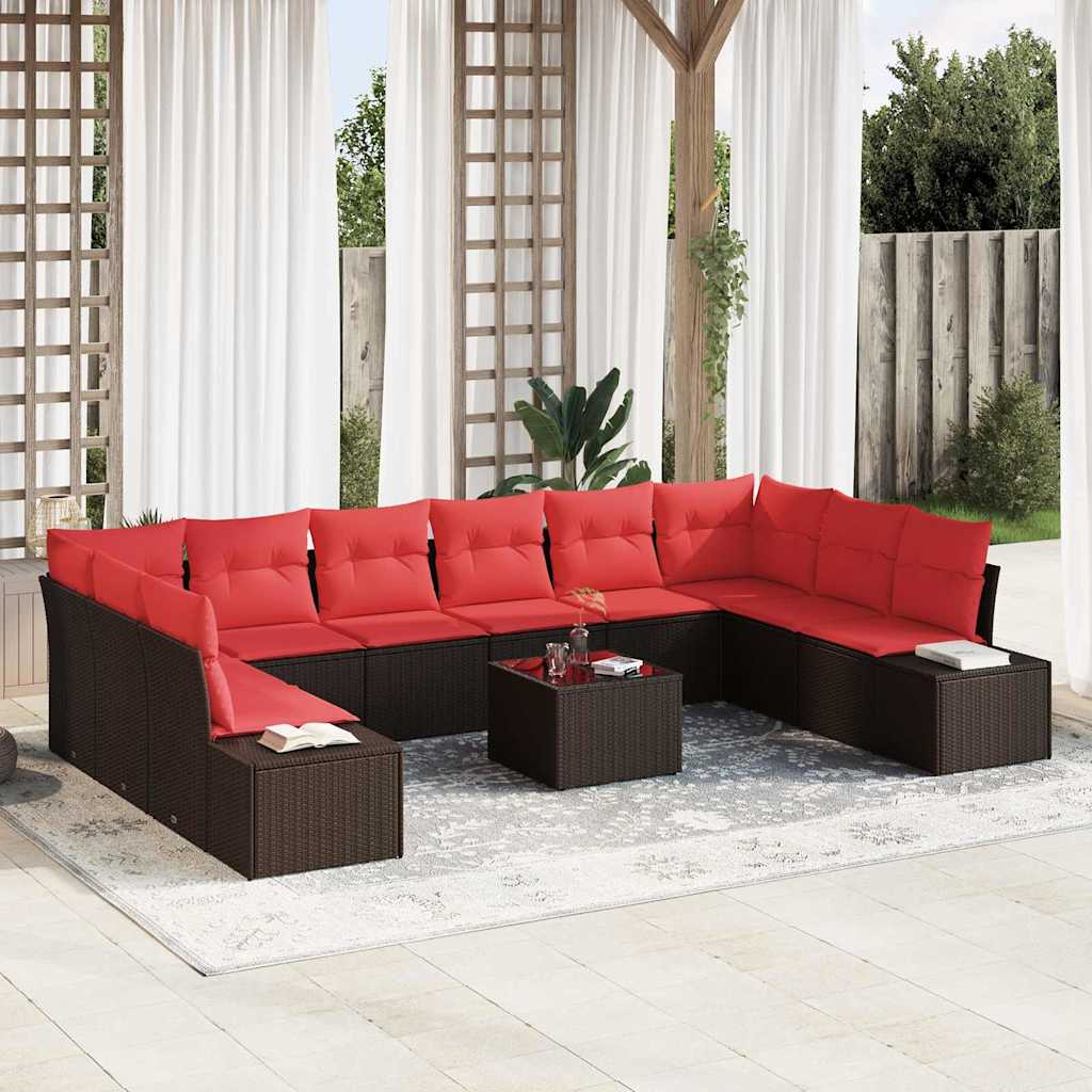 Set Divano da Giardino con cuscino 11 pcs Marrone polyrattan | homemem39