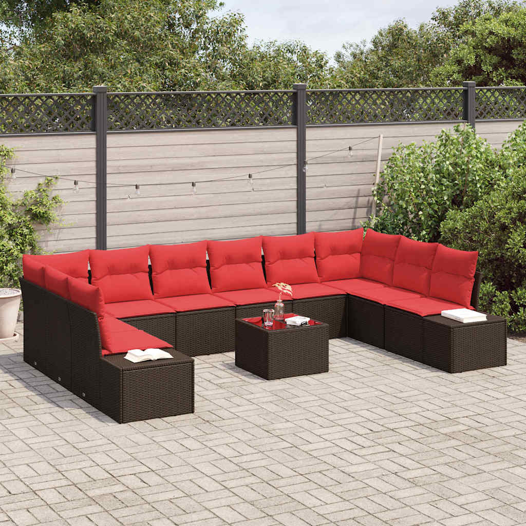 Set Divano da Giardino con cuscino 11 pcs Marrone polyrattan
