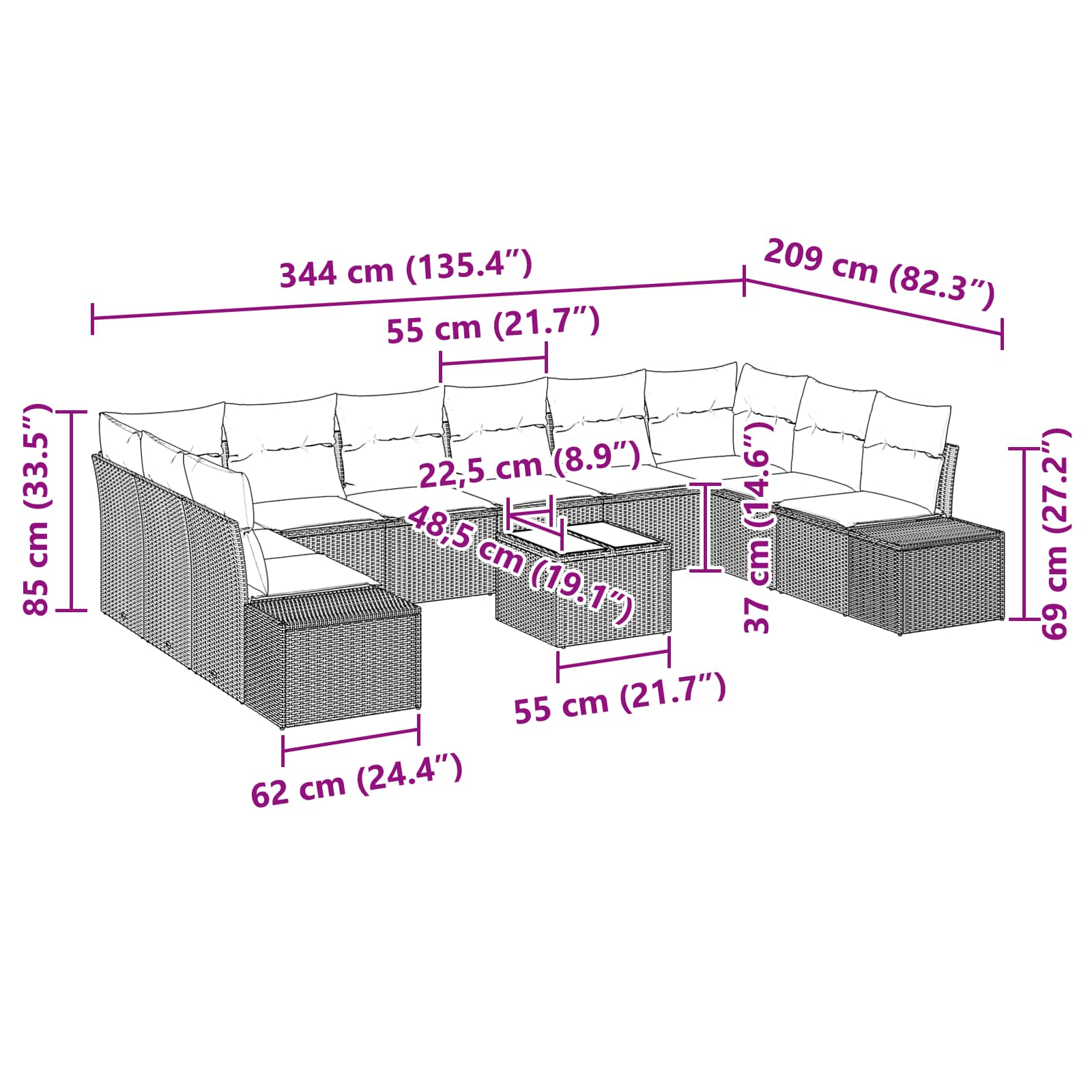 Set Divano da Giardino con cuscino 11 pcs Marrone polyrattan | homemem39