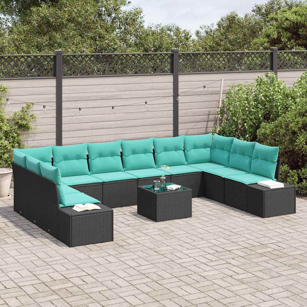 Set Divano da Giardino 11 pz Nero polyrattan | homemem39