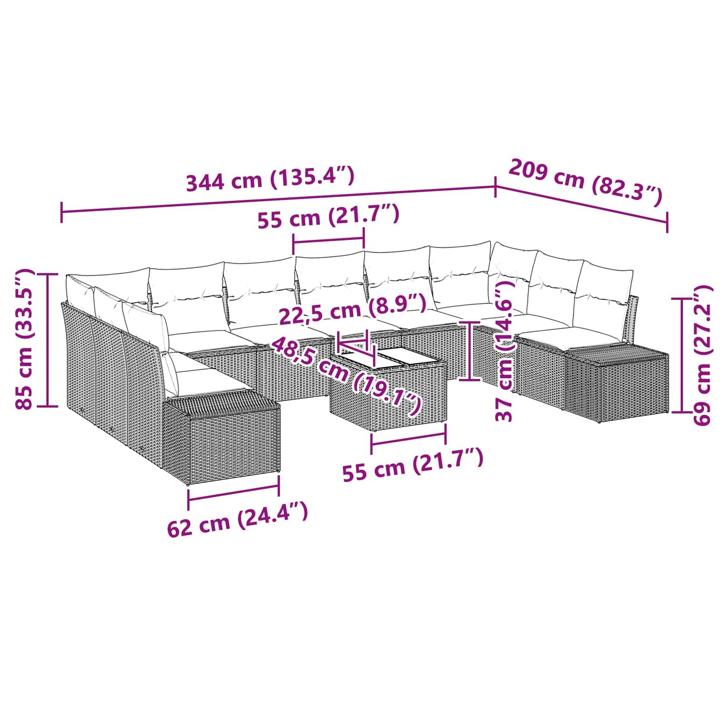 Set Divano da Giardino 11 pz Nero polyrattan | homemem39