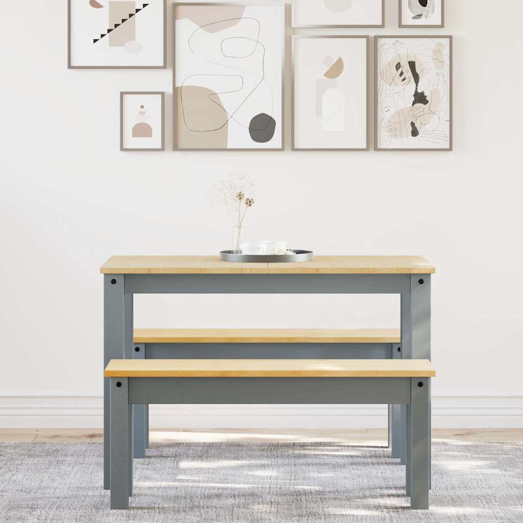 Set da Pranzo 3 pz Panama Grigio in Legno Massello di Pino - homemem39