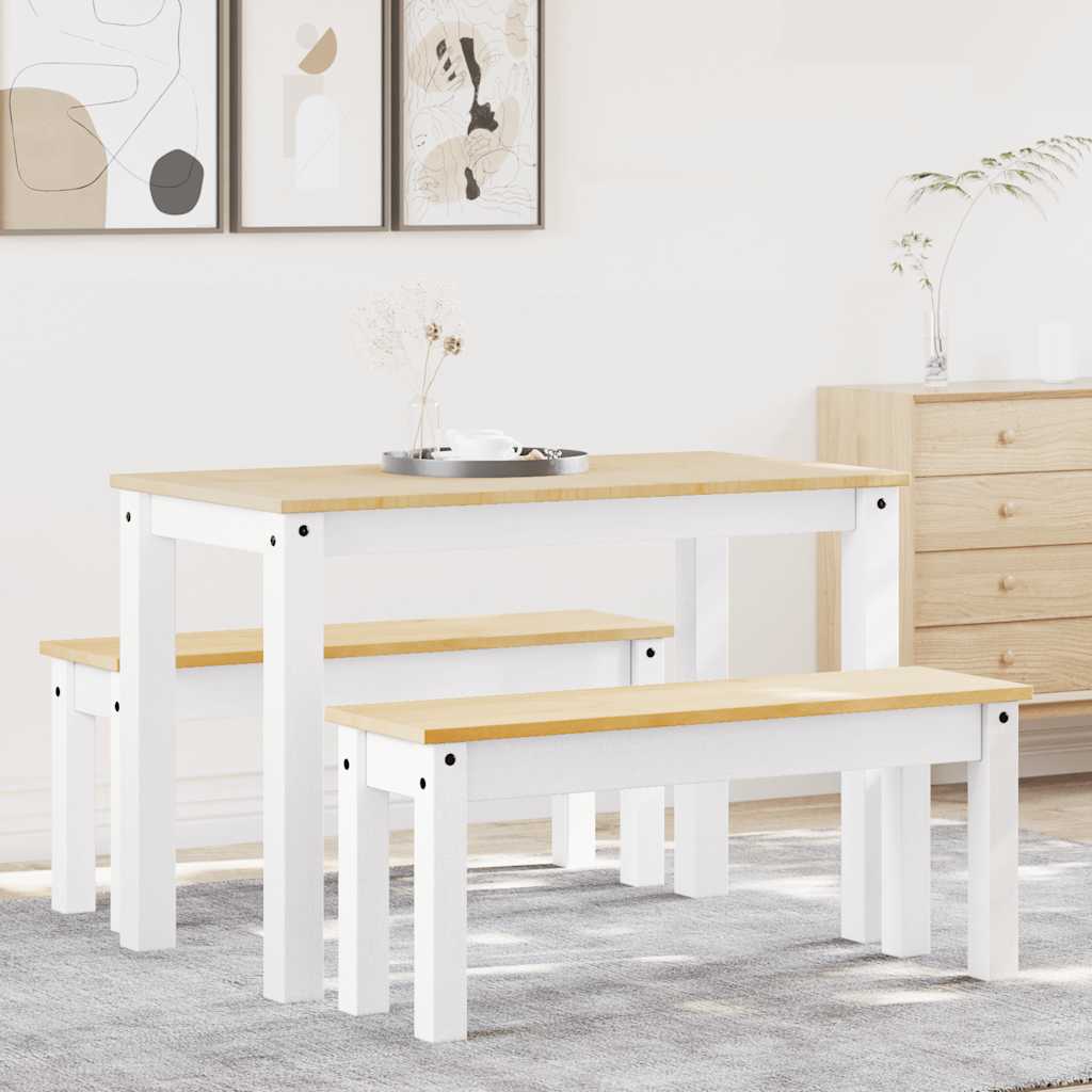 Set da Pranzo 3 pz PANAMA Bianco in Legno Massello di Pino | homemem39