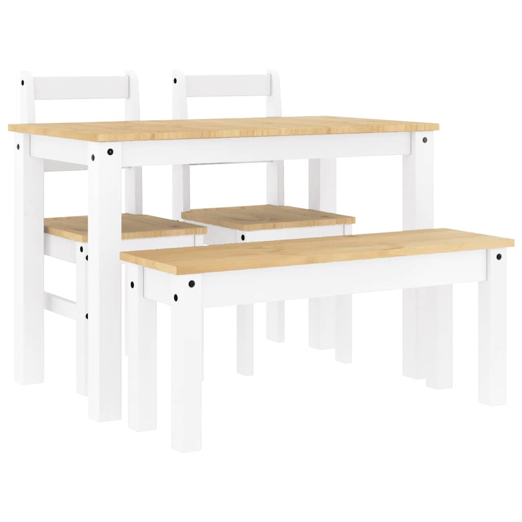 Set da Pranzo 4 pz PANAMA Bianco in Legno Massello di Pino | homemem39