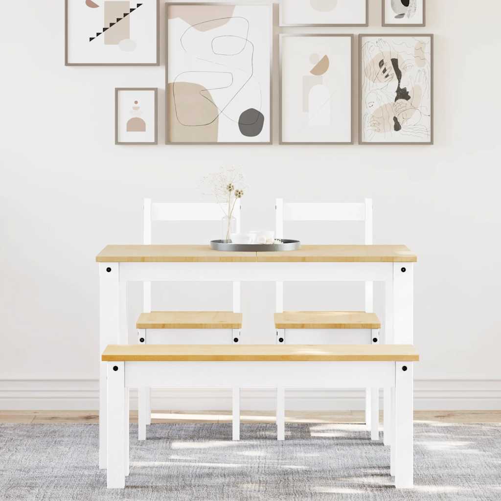 Set da Pranzo 4 pz PANAMA Bianco in Legno Massello di Pino | homemem39