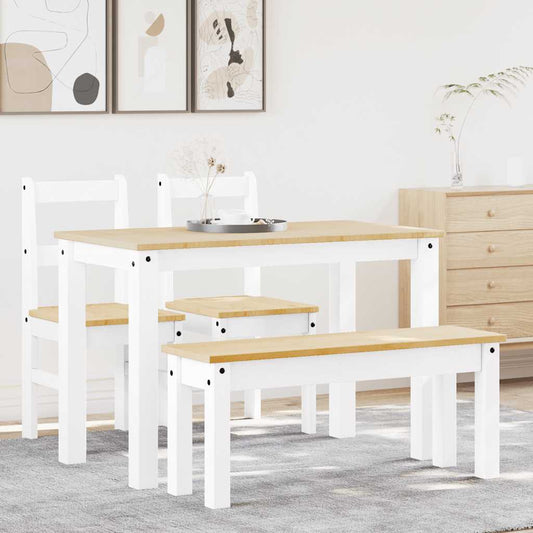 Set da Pranzo 4 pz PANAMA Bianco in Legno Massello di Pino | homemem39