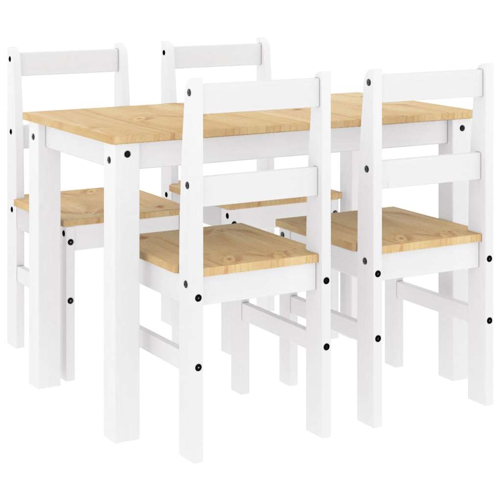 Set da Pranzo 5 pz Panama Bianco in Legno Massello di Pino - homemem39