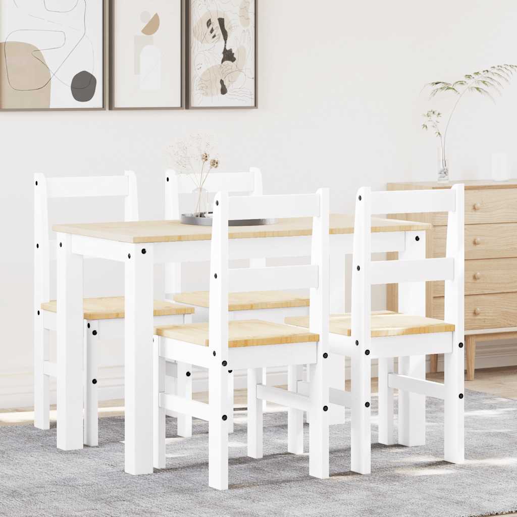 Set da Pranzo 5 pz Panama Bianco in Legno Massello di Pino - homemem39