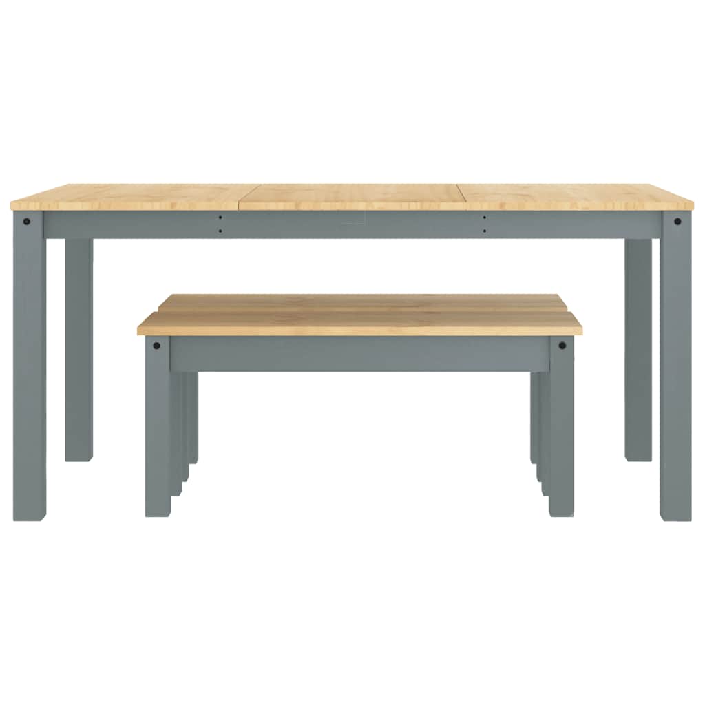 Set da Pranzo 3 pz Panama Grigio in Legno Massello di Pino - homemem39