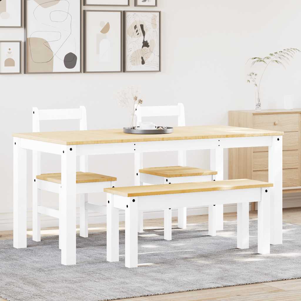 Set da Pranzo 4 pz PANAMA Bianco in Legno Massello di Pino | homemem39