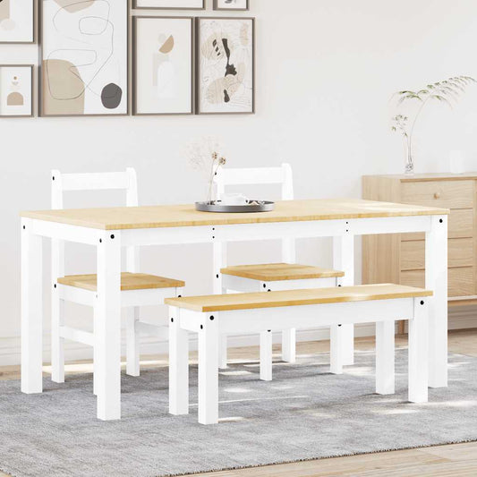 Set da Pranzo 4 pz PANAMA Bianco in Legno Massello di Pino