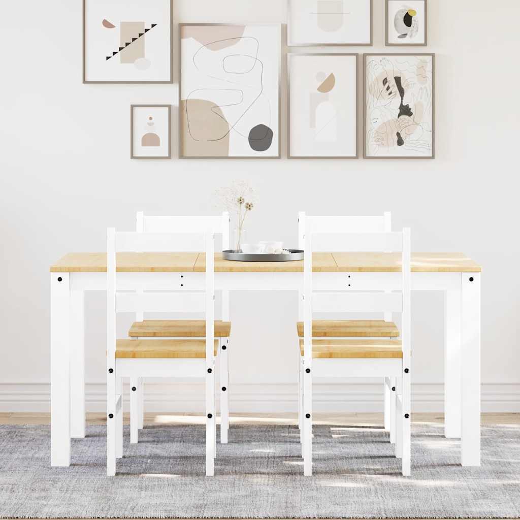 Set da Pranzo 5 pz Panama Bianco in Legno Massello di Pino - homemem39