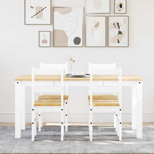 Set da Pranzo 5 pz Panama Bianco in Legno Massello di Pino - homemem39