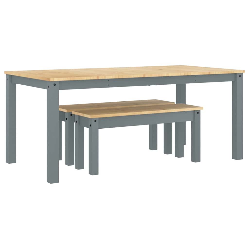 Set da Pranzo 3 pz Panama Grigio in Legno Massello di Pino - homemem39