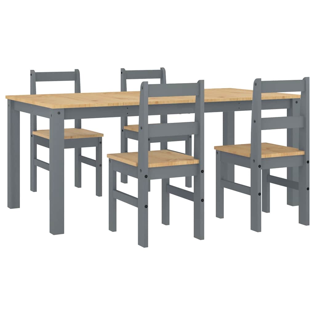 Set da Pranzo 5 pz Panama Grigio in Legno Massello di Pino - homemem39