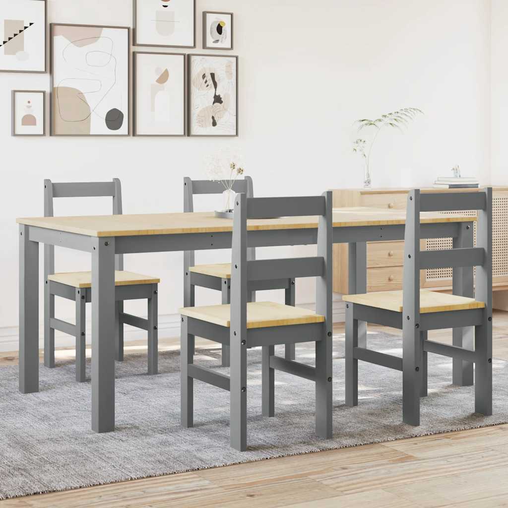 Set da Pranzo 5 pz Panama Grigio in Legno Massello di Pino - homemem39