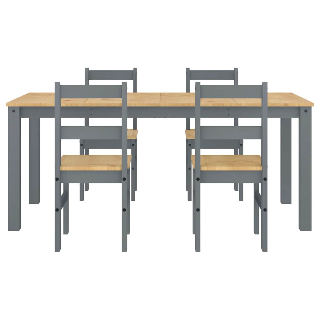 Set da Pranzo 5 pz Panama Grigio in Legno Massello di Pino - homemem39