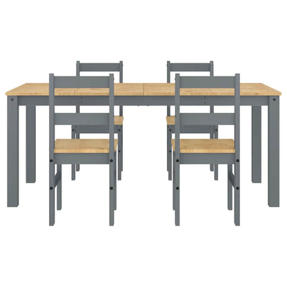 Set da Pranzo 5 pz Panama Grigio in Legno Massello di Pino - homemem39