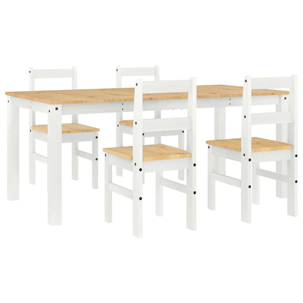 Set da Pranzo 5 pz Panama Bianco in Legno Massello di Pino - homemem39