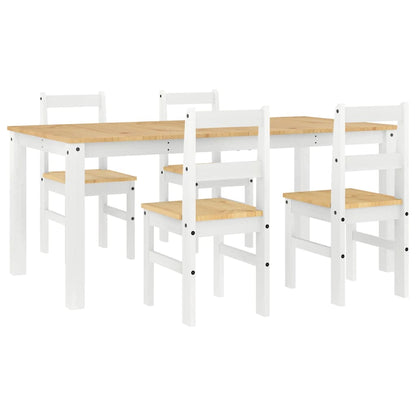 Set da Pranzo 5 pz Panama Bianco in Legno Massello di Pino - homemem39